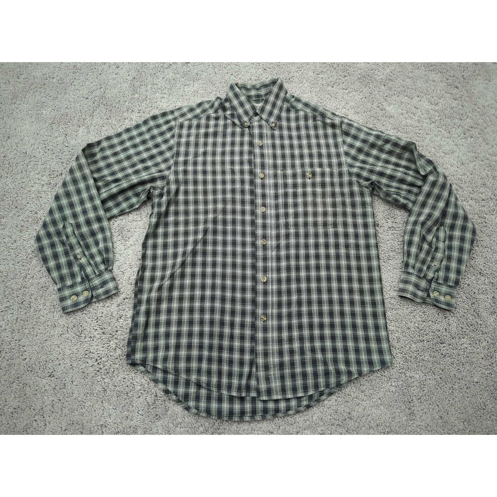 Wrangler Button Up Shirt Mens Medium Green Plaid Long Sleeve Rugged Wear Western